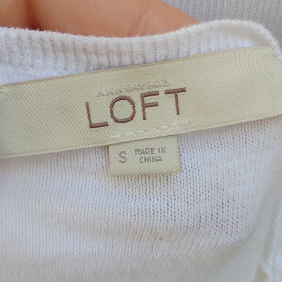 LOFT White Knit Crewneck Top Short Sleeves Solid Comfy Casual Cotton - Picture 11 of 12